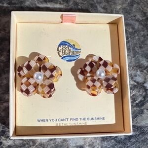 C&C California Checkered Flower Earrings New